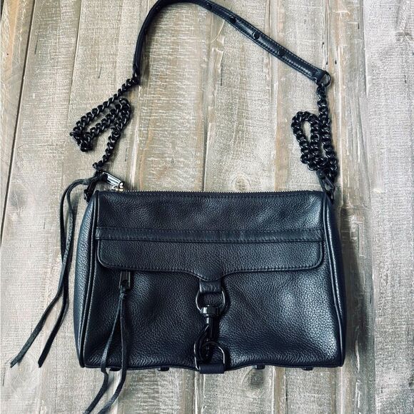 Rebecca Minkoff Black Chain Strap Studded Leather Crossbody Purse Bag - Picture 1 of 10